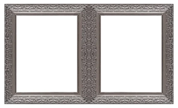 Double Silver Frame Diptych Paintings Mirrors Photos Isolated White Background — Stock Photo, Image