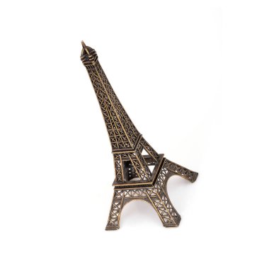 Eyfel Kulesi 'nin (Fransa, Paris) minyatür modeli beyaz arka planda izole edildi