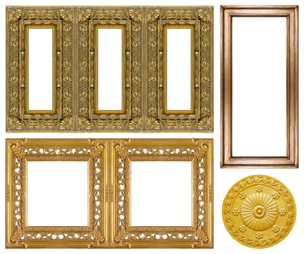 Set Van Gouden Lijsten Voor Schilderijen Spiegels Foto Een Witte — Stockfoto