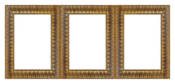 Cadre Triple Doré Triptyque Pour Tableaux Miroirs Photos Isolés Sur — Photo