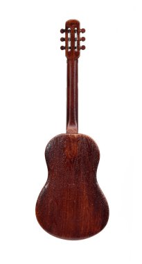 Beyaz arka planda altın süslemeli hatıra gitar.