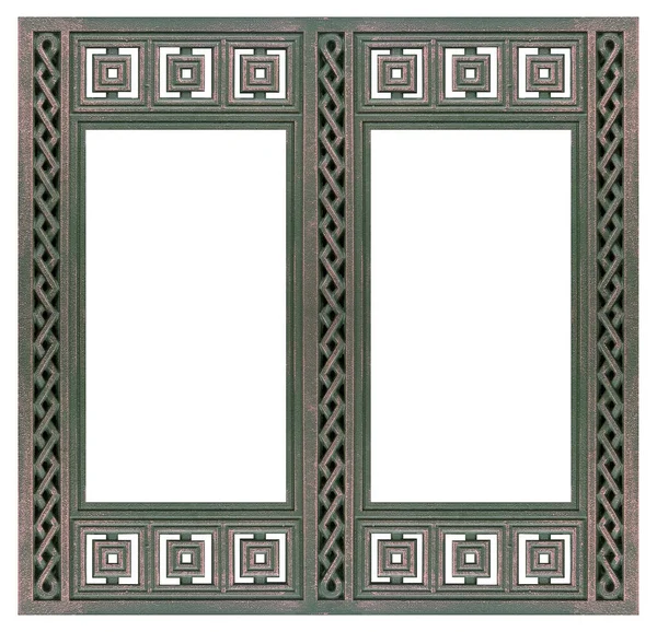 Double Bronze Frame Diptych Paintings Mirrors Photos Isolated White Background — Stock Photo, Image