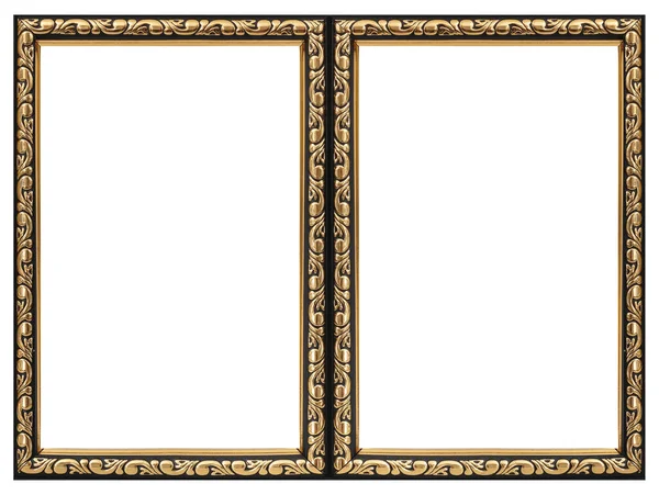 Double Golden Frame Diptych Paintings Mirrors Photos Isolated White Background — Stock Photo, Image