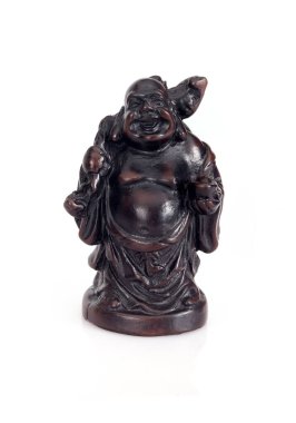 Japon zenginlik tanrısı figürü, eğlence ve mutluluk beyaz arka planda izole edilmiş.