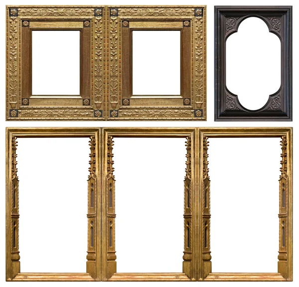 Set Van Gotische Lijsten Voor Schilderijen Spiegels Foto Geïsoleerd Witte — Stockfoto