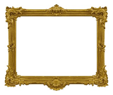 Tablolar, aynalar veya beyaz arka planda izole edilmiş fotoğraf için altın çerçeve. Clipping pat ile tasarım ögesi