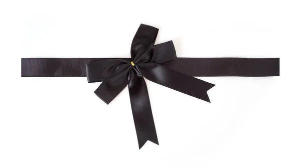 Decorative Black Silk Bow Ribbon Isolated White Background — Stock Photo, Image