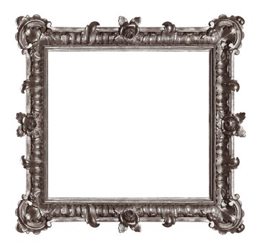 Beyaz arka planda izole edilmiş resimler, aynalar ya da fotoğraf için gümüş çerçeve. Kırpma yolu ile tasarım ögesi