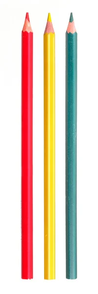 Beyaz Zemin Üzerinde Kırmızı Sarı Yeşil Kalemler Izole — Stok fotoğraf
