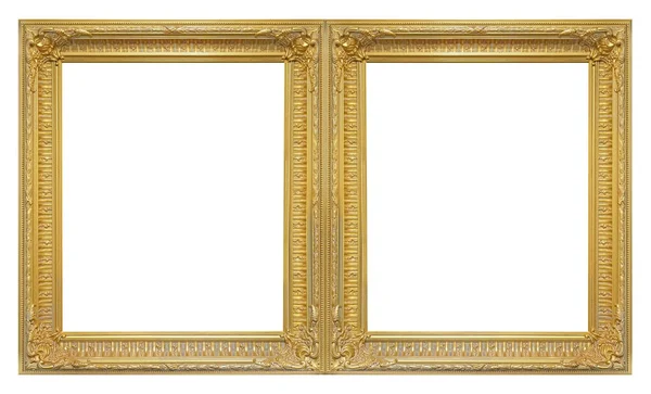 Dubbele Gouden Lijst Tweeluik Voor Schilderijen Spiegels Foto Geïsoleerd Witte — Stockfoto