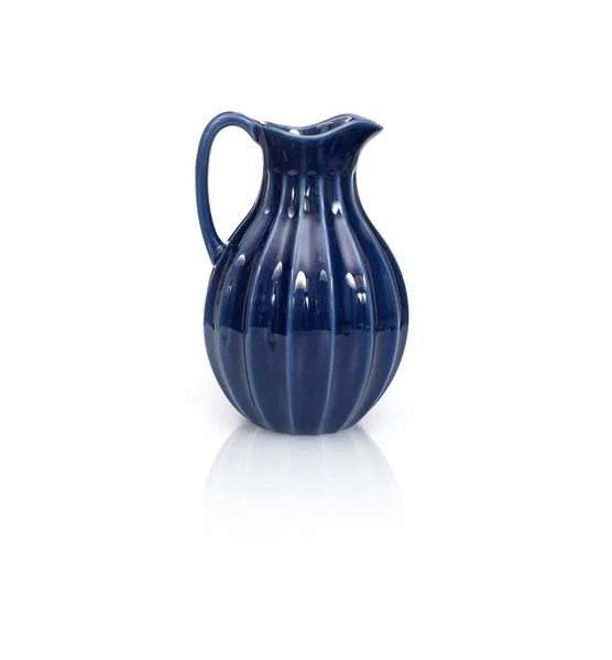 Blaue Keramikkanne Isoliert Auf Weißem Hintergrund — Stockfoto