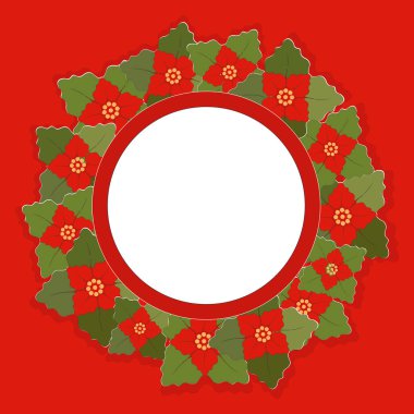 Kırmızı arkaplanda Noel çelengi