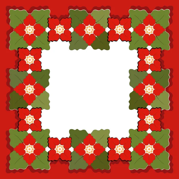 Векторна Різдвяна Рамка Пуансетії Червоному Тлі — стоковий вектор