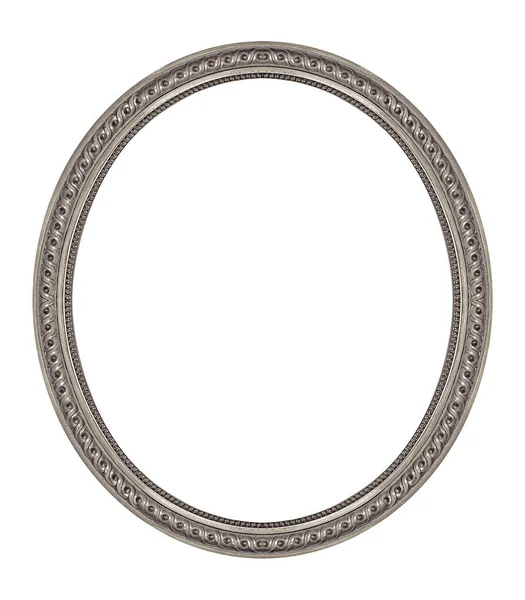 Moldura Oval Prata Para Pinturas Espelhos Fotos Isoladas Fundo Branco — Fotografia de Stock