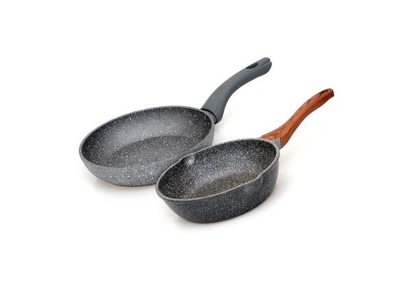 Metal Frying Pans Non Stick Coating Isolated White Background — Stock Photo, Image