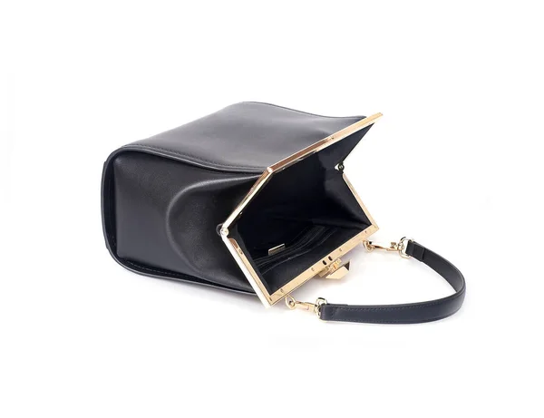 Elegant Black Small Bag Reticule Gold Lock Isolated White Background — Stock Photo, Image
