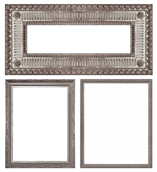 Set Cornici Argento Quadri Specchi Foto Isolate Sfondo Bianco — Foto Stock