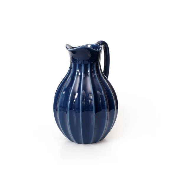 Brocca Ceramica Blu Isolata Sfondo Bianco — Foto Stock