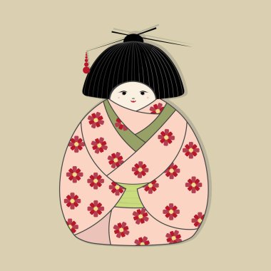 Vektör grafikleri: Geleneksel ulusal kostümlü Japon bebeği