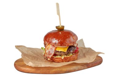 Etli hamburger, restoran yemeği, görüntü izole