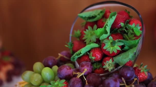 Coleta de bagas uvas morangos mirtilos baga — Vídeo de Stock