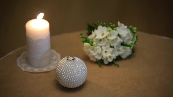 Wedding bouquet boutonniere candles RING — Stock Video