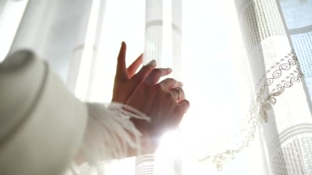 新娘用手捂住郁金香 — 图库视频影像
