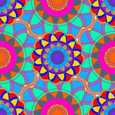 Çok renkli geometrik fractal mandala Dikişsiz desen arka planı için