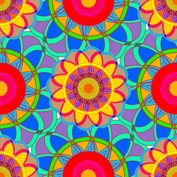 Geometric multicolor fractal mandala seamless pattern for background — Stock Vector