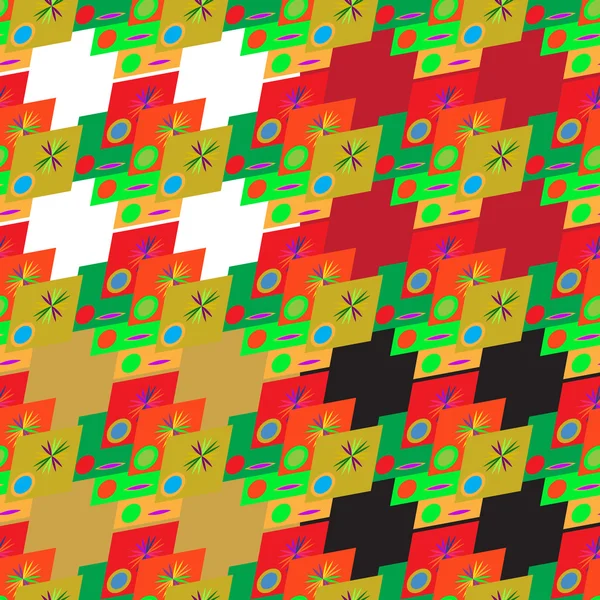 Ensemble de quatre motifs géométriques abstraits sans couture sur fond de couleur — Image vectorielle