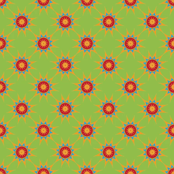Abstraktes nahtloses Muster mit fraktalem Stern auf tiefgrünem Hintergrund — Stockvektor