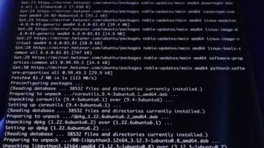Python kitaplığı açılırken sözel komut satırı çıktısını ve güvenli teknoloji altyapısı için OpenSSH sunucusunu gösteren parlayan dijital ekran yakın plan görüntüsü. Büyüt