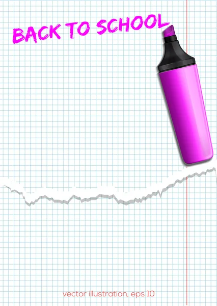 Marcador rosa de inscrição em um caderno escolar - De volta à escola — Vetor de Stock