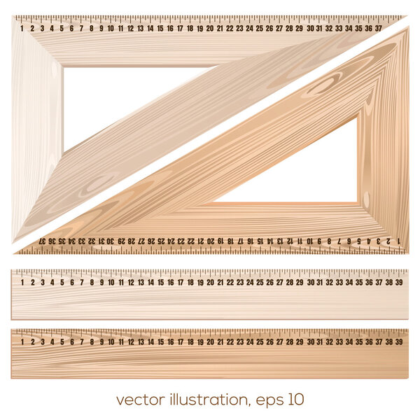 Realistic wooden rulers icons set. Vector illustration