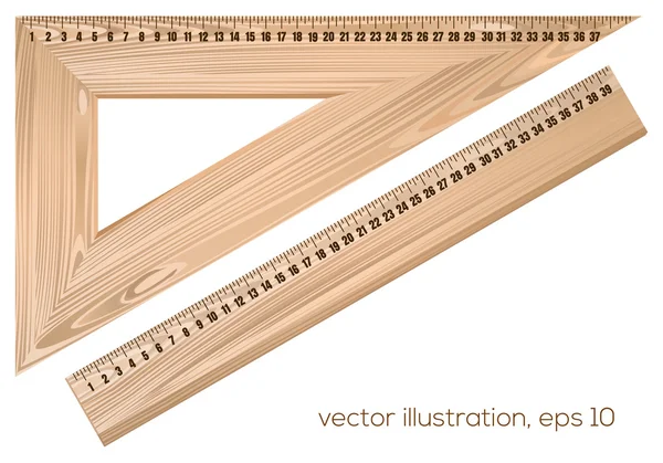 Regolo di misura in legno isolato su sfondo bianco — Vettoriale Stock