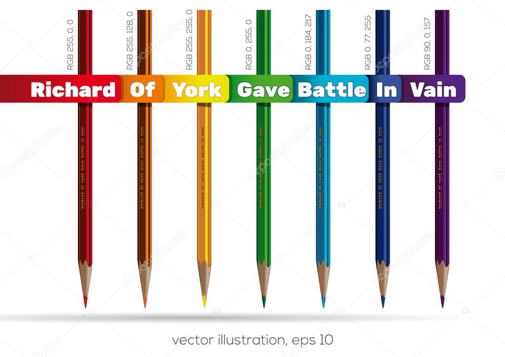 Pencils of rainbow colors. Richard Of York Gave Battle In Vain