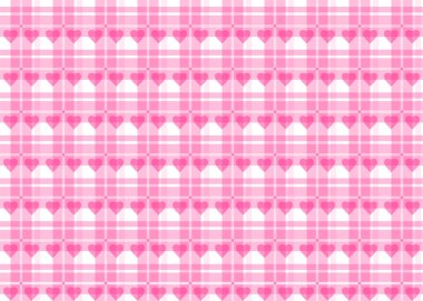 Sevgililer Günü kusursuz desen. Düğünler için kalpleri olan pembe ekose masa örtüsü, Sevgililer Günü ve diğer romantik etkinlikler. Vektör illüstrasyonu