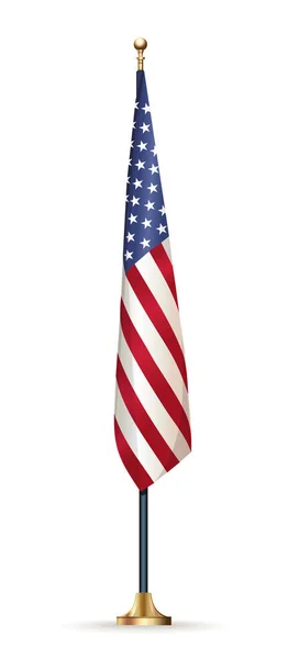 Amerika Bayrağı Beyazlar Üzerinde Izole Durumda Bayrak Direğinde Amerika Birleşik — Stok Vektör