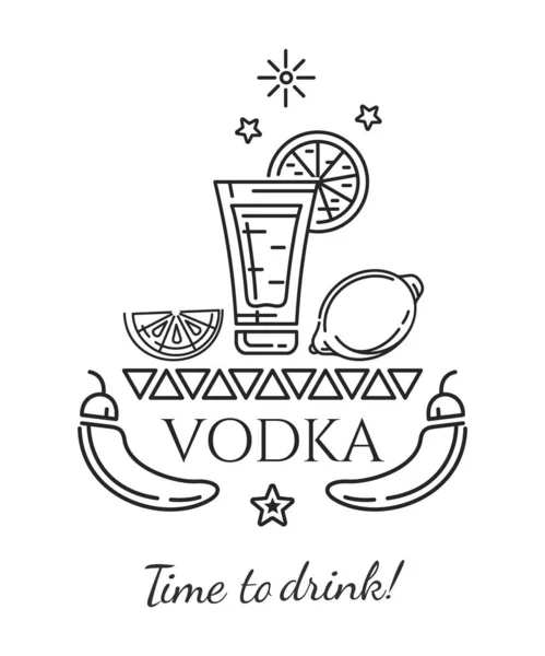 Verre Vodka Citron Piment Rouge Est Heure Boire Concept Logo — Image vectorielle