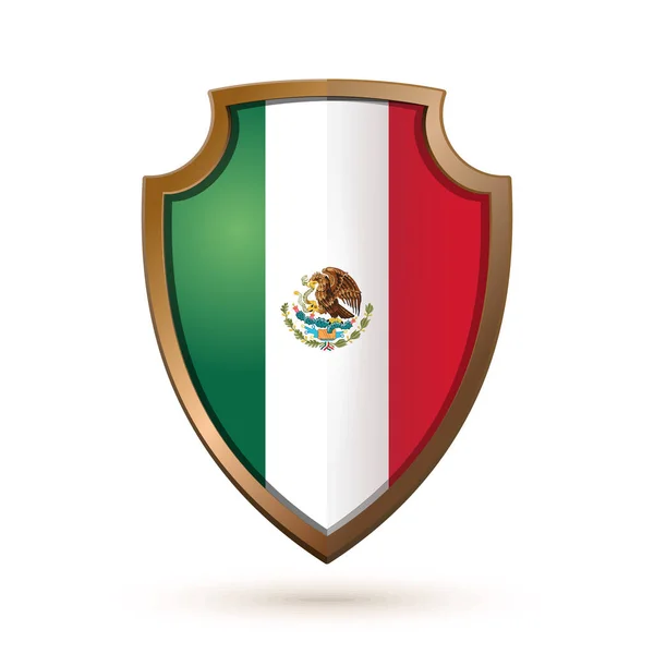 Escudo Dorado Con Bandera México Aislada Blanco Ilustración Vectorial — Vector de stock