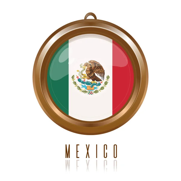 Kerek Arany Medál Benne Mexikó Zászlajával Kerek Kulcstartó Mexikói Zászlóval — Stock Vector