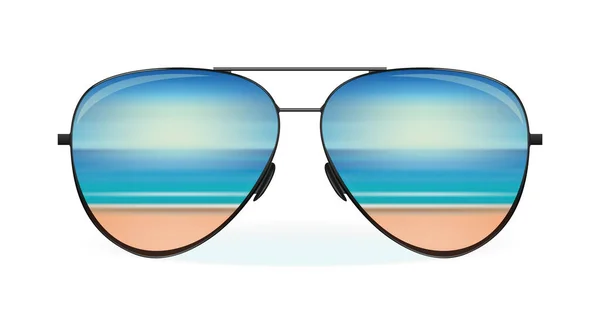 Sea Beach Reflected Sunglasses Summer Design Vector Illustration Isolated White — Stock Vector