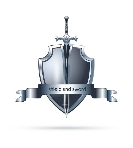 Schild Und Schwert Logo Design Großes Zweihändiges Schwert Auf Dem — Stockvektor