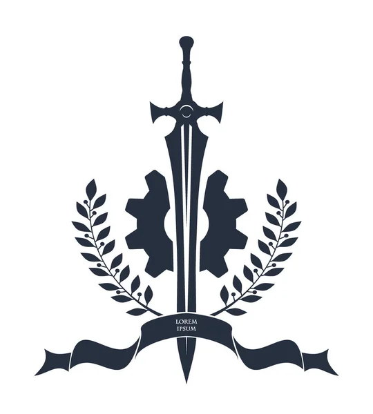 Grande Épée Deux Mains Avec Ruban Épée Ruban Couronne Laurier — Image vectorielle