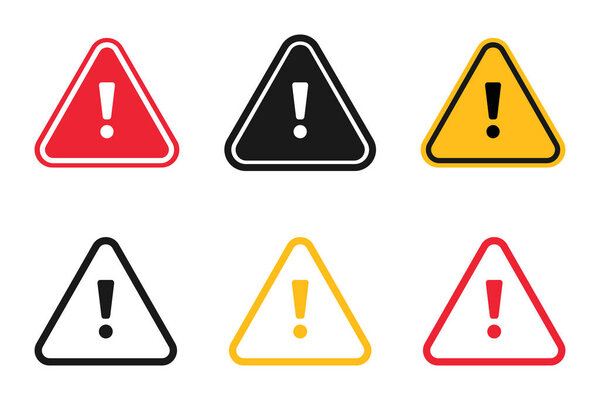 Внимание, набор значков. Предупреждение об опасности или предупреждение символ заполнен и начертан стиль. Знак безопасности. Векторная иллюстрация