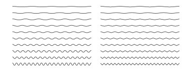 Dalgalar hazır. Çizgi. Dalga süsleme deseni. Dalgalı zikzak çizgileri. Arkaplanda ince bir çizgi var. Vektör zigzag ve dalgalı yatay altçizgi. Vektör illüstrasyonu 