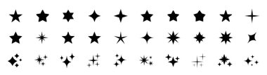 Yıldız simgesi koleksiyonu. Farklı yıldız şekilleri. Yıldız simgesi seti. Işıldayan yıldız ikonu hazır. Vektör illüstrasyonu 