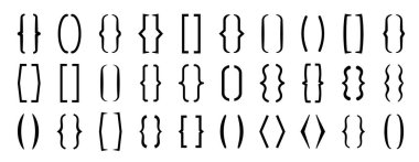 Parantez simgesi koleksiyonu. Alıntı kutusu çerçevesi. Siyah parantez hazır. Metin parantezi dizaynı. Simge klasik tipografi simgesi. Vektör illüstrasyonu