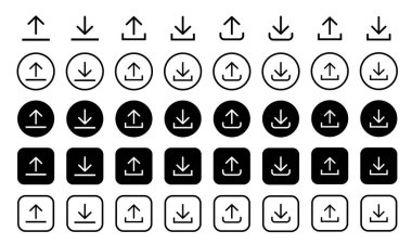 Simgeyi indir ve yükle. Simge dosyaları indir. Yazılım indirme simgesi. Web simgesi seti. Simge koleksiyonu. Vektör illüstrasyonu.