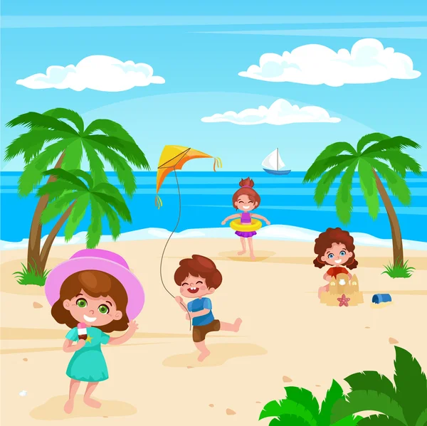 Enfants sur la plage — Image vectorielle